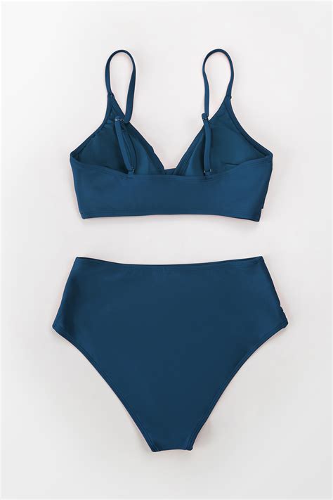 Bikini taille haute torsadé bleu Cupshe France