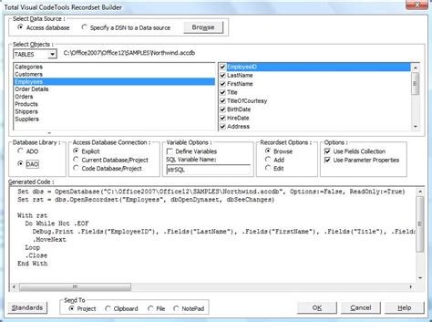 Total Visual CodeTools ADO And DAO Recordset Builder For VB6 And VBA