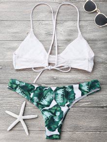 Palm Leaf Cami Bralette Bikini Set In WHITE ZAFUL