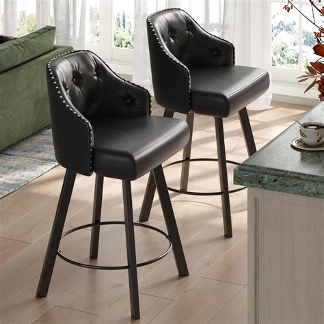 Tatub 26“ Black Swivel Bar Stools Set Of 2 Counter Height Bar Stools