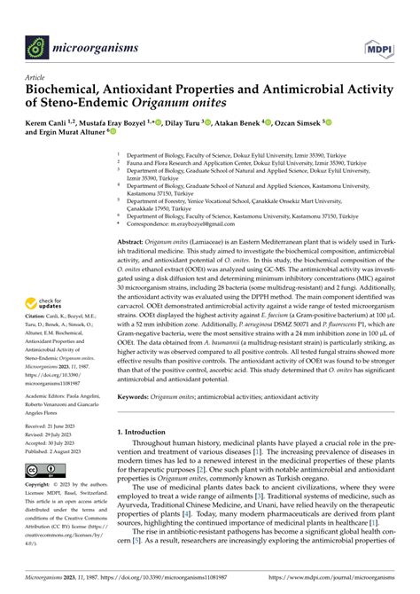 PDF Biochemical Antioxidant Properties And Antimicrobial Activity Of