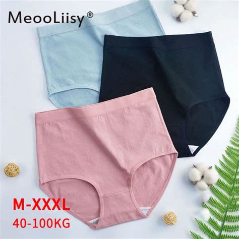 Meooliisy Women Plus Size Panties Simple Cotton Underwear Lingerie Colors Sexy Female High