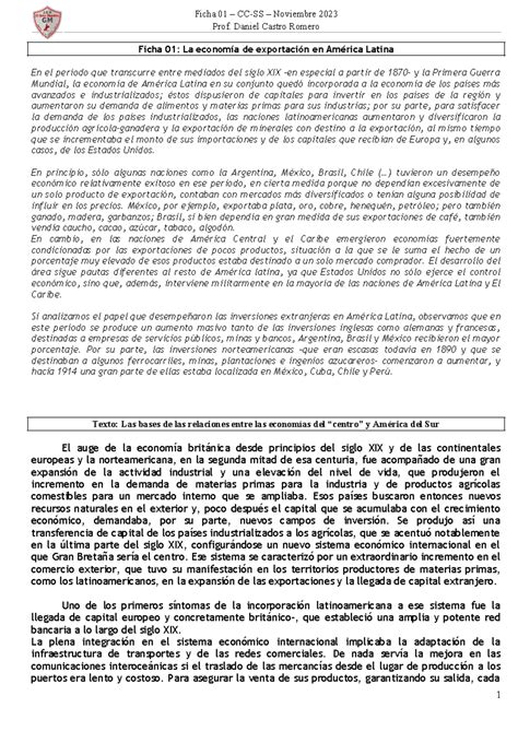 Desarrollo En Am Rica Latina Prof Daniel Castro Romero Ficha La Econom A De