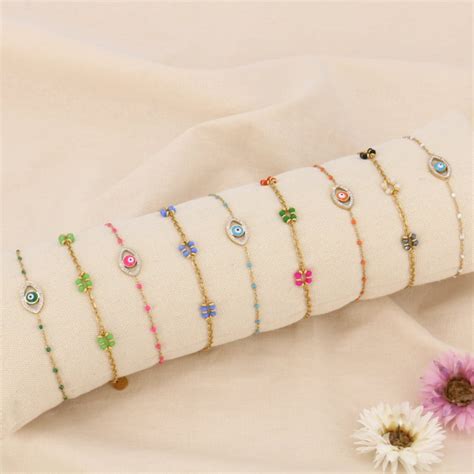 Boudin De 12 Bracelets œil Talisman Et Acier Inoxydable Acier Strass
