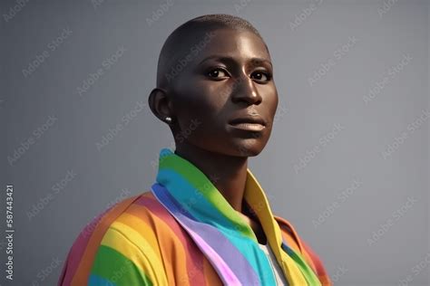 Fictional Ai Black Queer Person In Rainbow Colors At Gay Pride Non Binary Androgynous