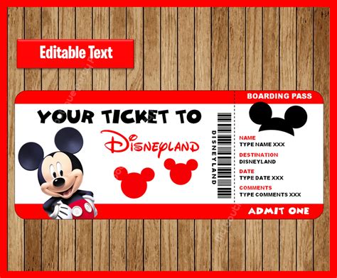 Printable Ticket to Disneyland, Surprise Trip, Birthday Gift
