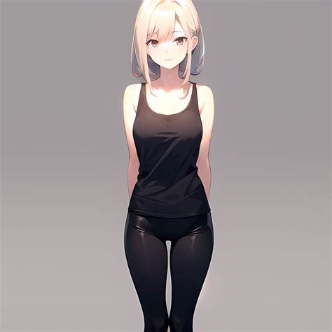 Girl Solo Tank Top Leggings Standing Fully Clothed Pov Simple Background Ai Hentai