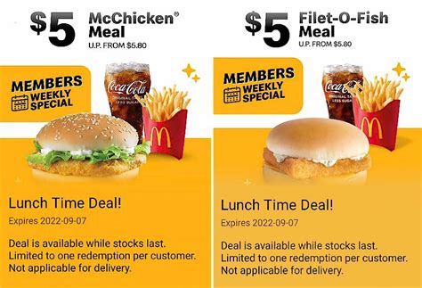 mcdonalds lunch time  deals    sep mcchicken meal filet