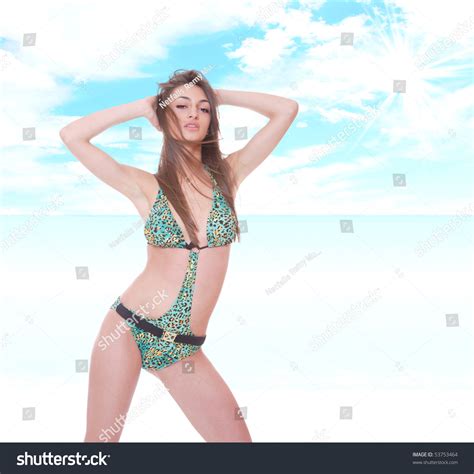 Sexy Bikini Model Over Sea Background Stock Photo Shutterstock