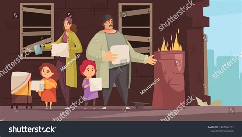 Poor Man Family 2 Little Kids Stock Vector (Royalty Free) 1443669797