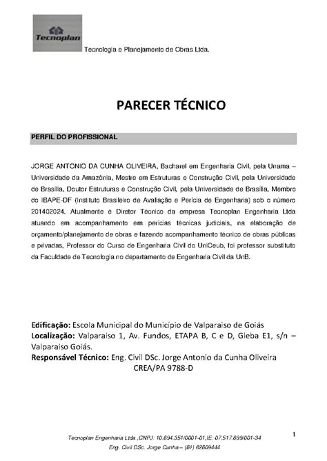 Parecer Técnico Pronto Word - Modelo de Parecer Técnico - Tecnoplan Engenharia Ltda 1 Tecnoplan ...