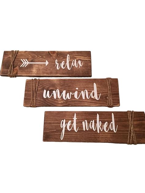 Amazon Relax Unwind Get Naked Brown Bathroom Spa Wooden Signs
