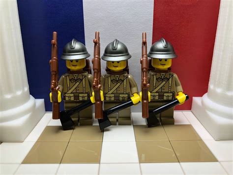 3x Lego Wwii French 172e Saper Regt Inf 1939 With Adrian Helmets