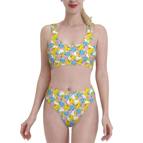Logiee Colorful Duck Print Women S Piece Bikini Set Halter Bathing Suit High Waisted Bikini