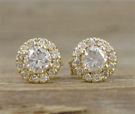 Diamond Halo Earrings Diamond Yellow Gold Stud Earrings Benati