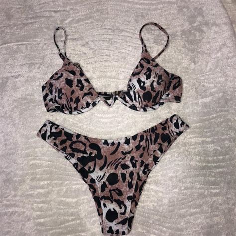Leopard Bikini Set High Cut Bottoms And Underwire Depop