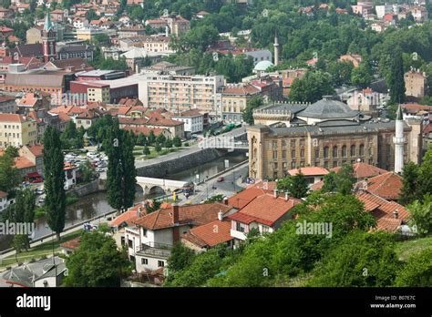 Bosnia And Herzegovina Sarajevo Town View And National Library Stock