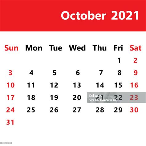 Kalender Oktober 2021 Ilustrasi Stok Unduh Gambar Sekarang Desember