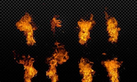 Premium PSD | A set of fire flames with a black background