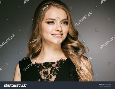 Woman Black Dress Long Blonde Hair Stock Photo 1128327656 Shutterstock