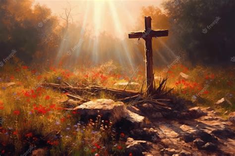 Христианский крест на могиле иисуса христа на горе | Премиум Фото