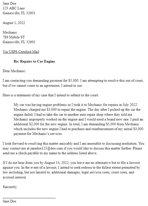 Small Claims Demand Letter Free Template