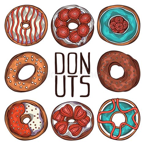 Colorido Conjunto De Donuts Sabrosos Ilustración del Vector