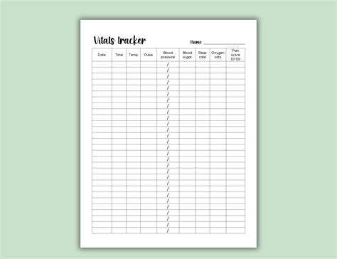 Printable Vital Sign Chart, Vital Sign Log, Caregiver Tracker, Intake ... 