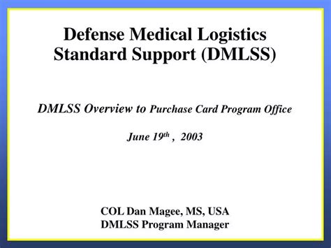 Ppt Defense Medical Logistics Standard Support Dmlss Powerpoint