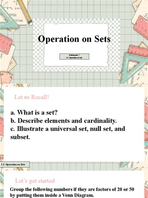 1.2-Operation On Sets | PDF | Set (Mathematics) | Mathematical Concepts