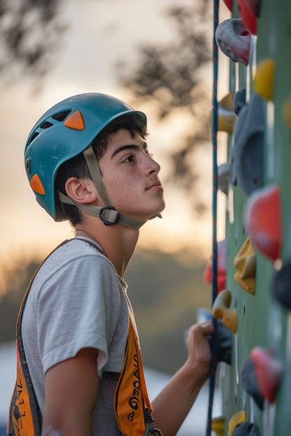 Vista De Um Jovem Praticando O Esporte De Escalada Em Rocha Imagem