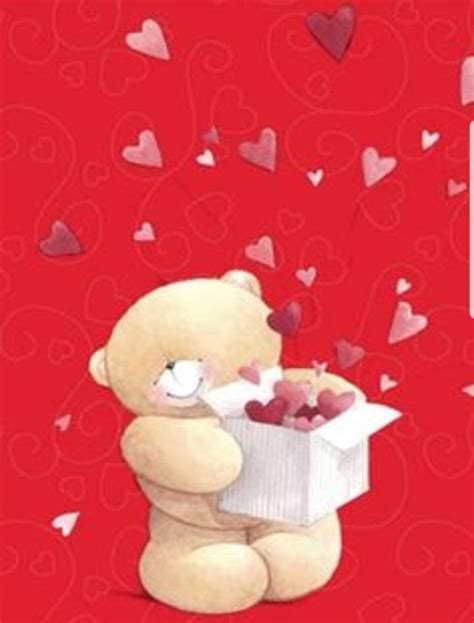 A Teddy Bear Holding A Box Filled With Hearts On A Valentine S Day Card