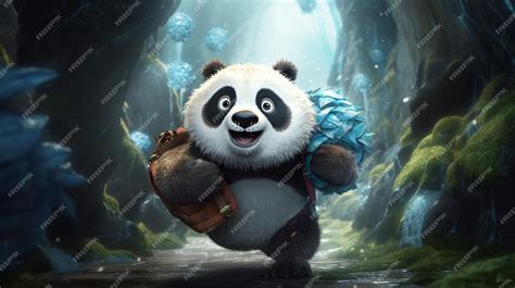 Premium Ai Image Cute Panda Running In The Abyss With A Giant Bag