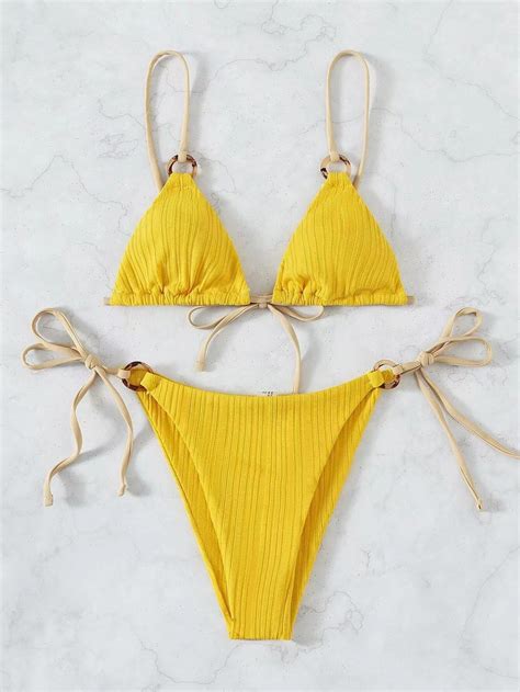 Two Piece Bikini Sexy Solid Color Lace Up Swimsuit On Luulla