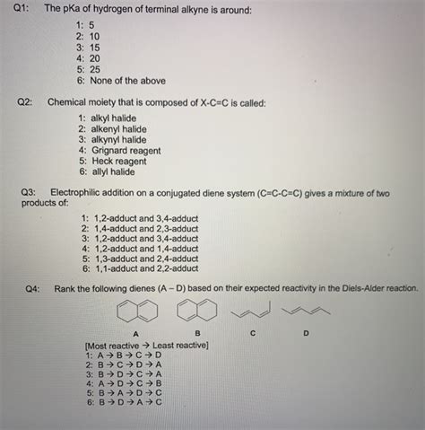 Solved Q1 The Pka Of Hydrogen Of Terminal Alkyne Is Around Chegg