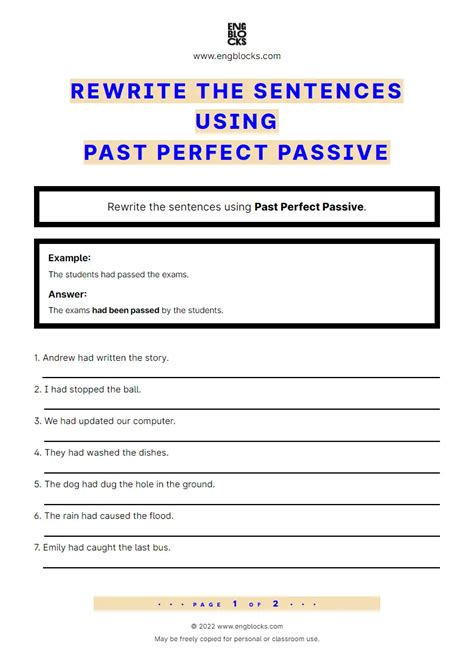 Rewrite The Sentences Using Passive Voice — Past Perfect Esl Worksheets