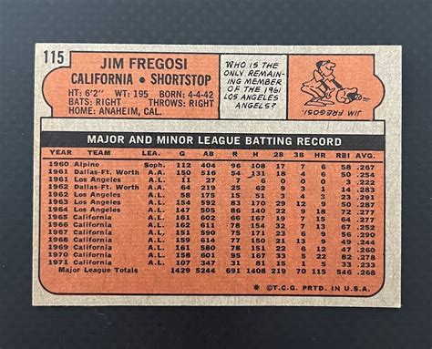 1972 Topps Jim Fregosi California Angels 115 EX EBay