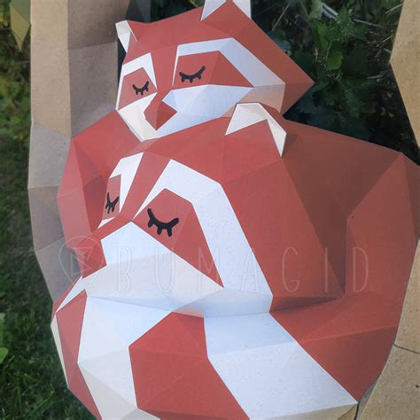 Papercraft Sleeping Raccoons Paper Craft Racoon 3D Decor 3D Etsy Israel