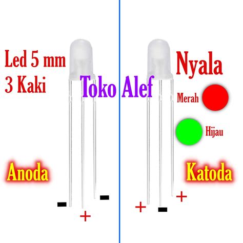 Jual 10pcs Led 5mm 3 Kaki Merah Hijau Anoda Katoda 5 Mm 3 Pin Dua Warna
