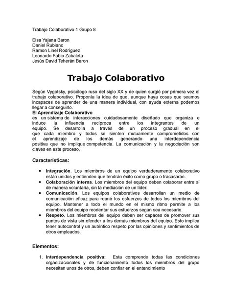 Trabajo Colaborativo Evidencia Trabajo Colaborativo Grupo Elsa