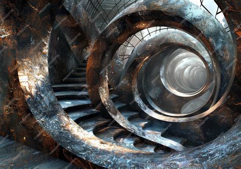 Premium Photo Endless Spiral Staircase With A Feeble Light