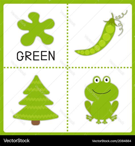 Learning Green Color Educational Cards For Kids Vector Image