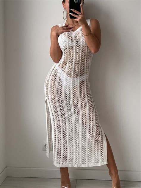 Shein Swim Bohofeel Hollow Out Split Thigh Cover Up Dress Without Bikini Set Shein Usa