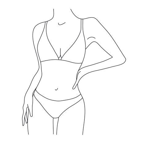 Vector Beautiful Women Body Illustration Minimalist Linear Female Figure Abstract Lingerie