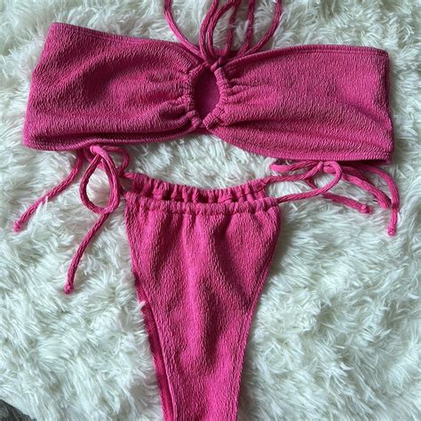 Pink Bikini Set With Adjustable Bottoms Perfect Depop