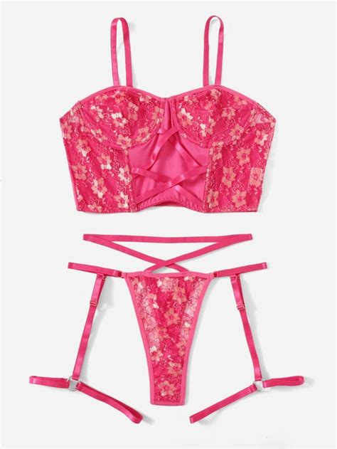 Is That The New Contrast Floral Lace Criss Cross Lingerie Set ROMWE USA