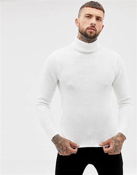 Bershka Knitted Roll Neck Jumper In Cream Asos