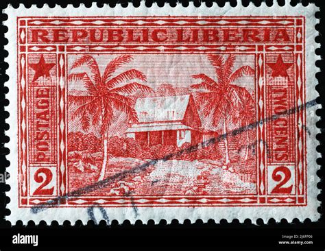 Farm On Vintage Postage Stamp From Liberia Stock Photo Alamy