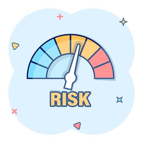 Ícone do medidor de risco em estilo cômico ilustração em vetor de