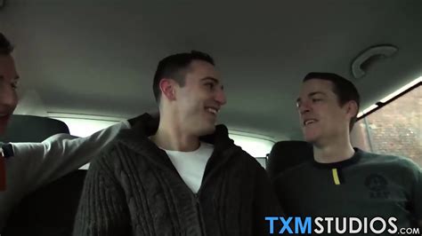 Horny And Attractive Studs Have Hot Threesome Sex In A Car